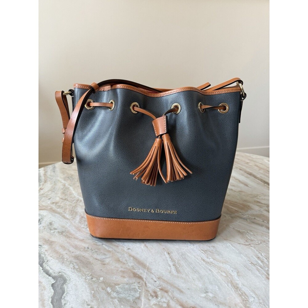 Dooney & Bourke Medium Bucket Bag In Charcoal With British Tan Trim